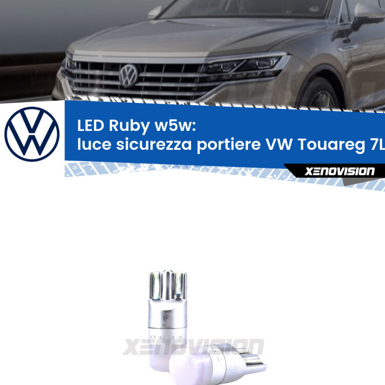 <strong>Luce Sicurezza Portiere LED per VW Touareg</strong> 7L 2002 - 2010: coppia led T10 a illuminazione Rossa a 360 gradi. Si inseriscono ovunque. Canbus, Top Quality.