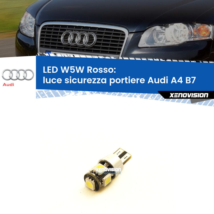 <strong>Luce Sicurezza Portiere LED rossa per Audi A4</strong> B7 2004 - 2008. Lampada <strong>W5W</strong> canbus.