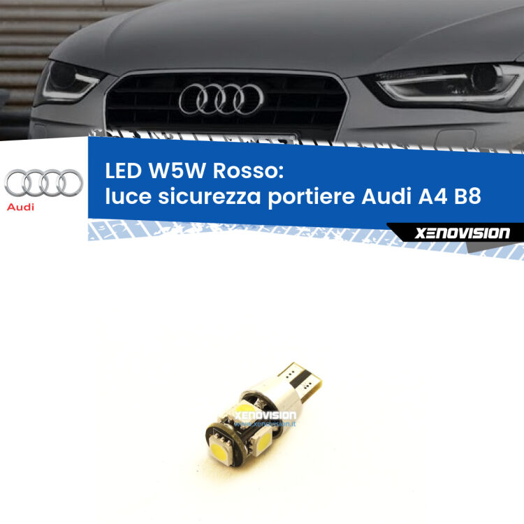 <strong>Luce Sicurezza Portiere LED rossa per Audi A4</strong> B8 2007 - 2015. Lampada <strong>W5W</strong> canbus.