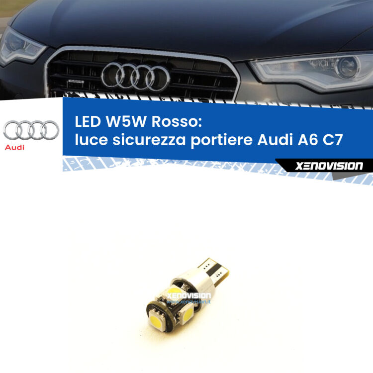 <strong>Luce Sicurezza Portiere LED rossa per Audi A6</strong> C7 2010 - 2018. Lampada <strong>W5W</strong> canbus.