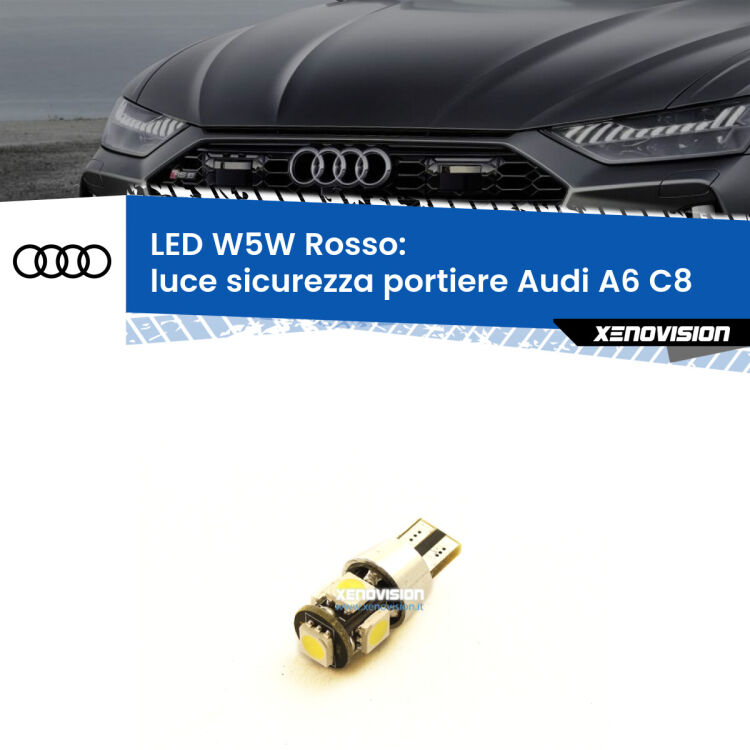 0 Luce Sicurezza Portiere LED W5W per Audi A6 C8 2018 in poi <strong>Luce Sicurezza Portiere LED rossa per Audi A6</strong> C8 2018 in poi. Lampada <strong>W5W</strong> canbus.