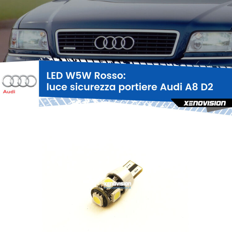 <strong>Luce Sicurezza Portiere LED rossa per Audi A8</strong> D2 1994 - 2002. Lampada <strong>W5W</strong> canbus.