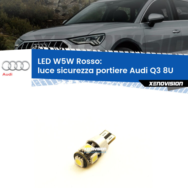 <strong>Luce Sicurezza Portiere LED rossa per Audi Q3</strong> 8U 2011 - 2018. Lampada <strong>W5W</strong> canbus.