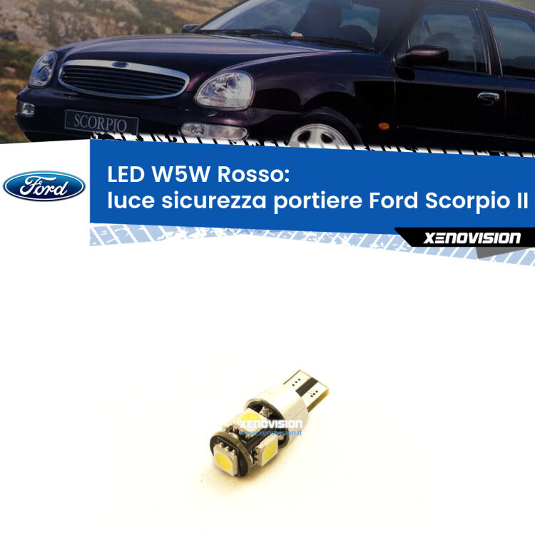 <strong>Luce Sicurezza Portiere LED rossa per Ford Scorpio II</strong> GFR, GGR 1994 - 1998. Lampada <strong>W5W</strong> canbus.