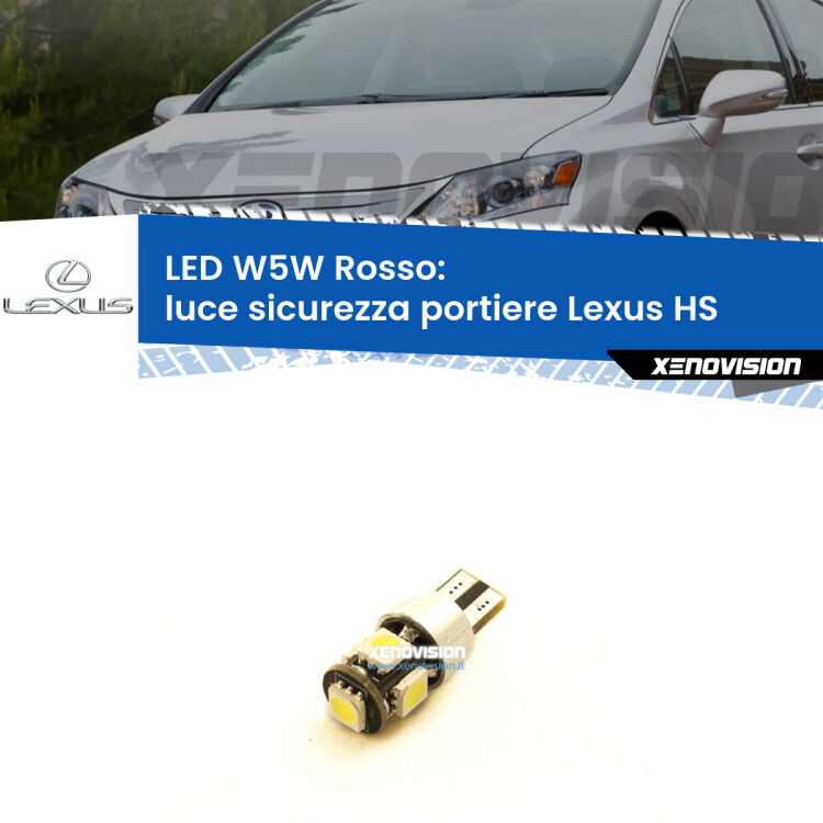 <strong>Luce Sicurezza Portiere LED rossa per Lexus HS</strong>  2009 - 2018. Lampada <strong>W5W</strong> canbus.