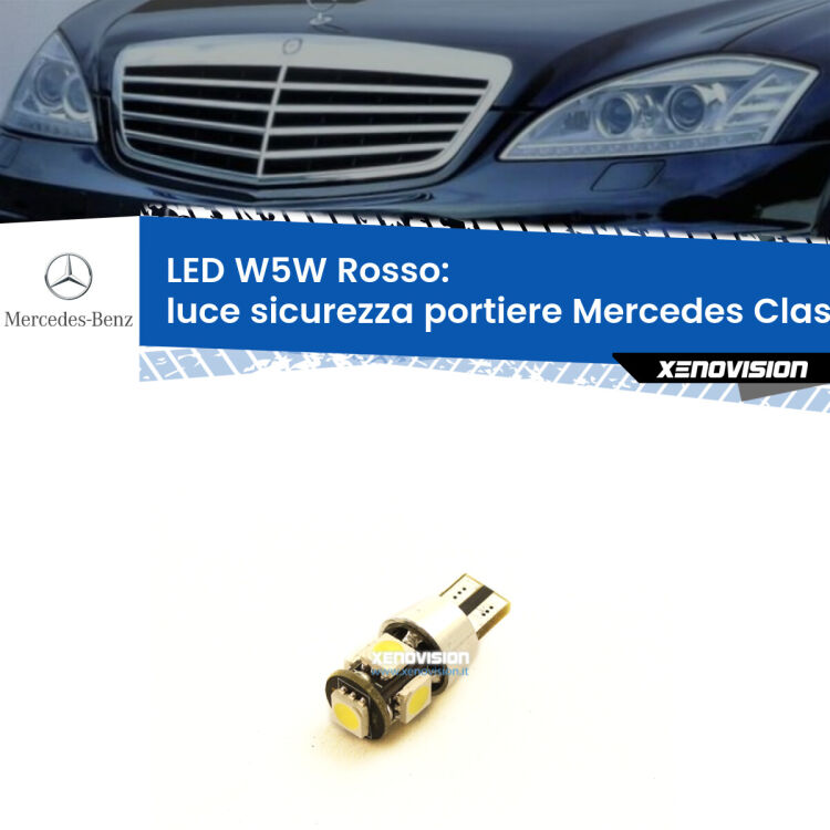 <strong>Luce Sicurezza Portiere LED rossa per Mercedes Classe-S</strong> W221 2005 - 2013. Lampada <strong>W5W</strong> canbus.