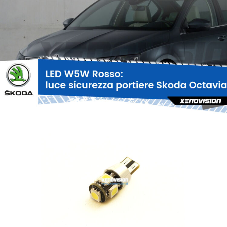 <strong>Luce Sicurezza Portiere LED rossa per Skoda Octavia III</strong> 5E 2012 - 2018. Lampada <strong>W5W</strong> canbus.