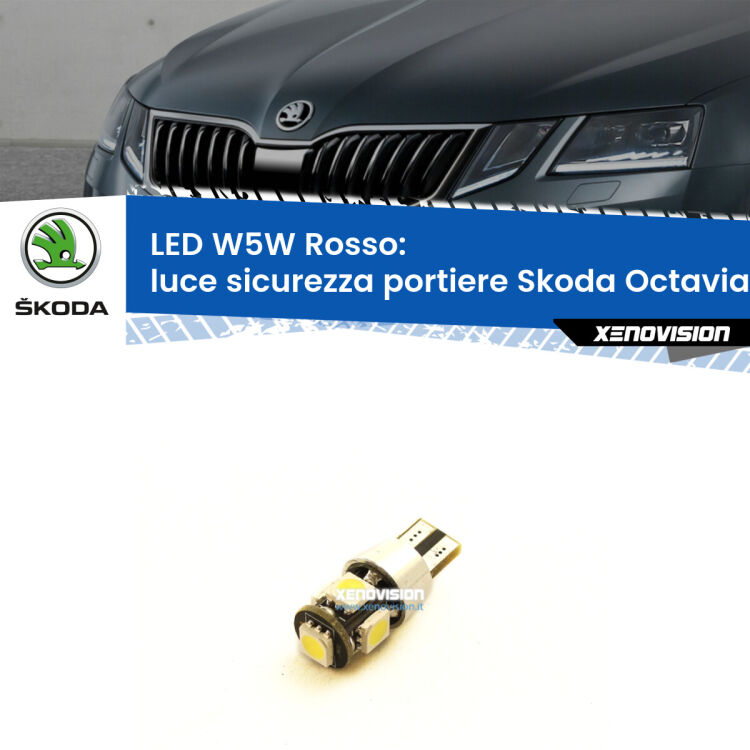 0 Luce Sicurezza Portiere LED W5W per Skoda Octavia III 5E 2012 - 2018 <strong>Luce Sicurezza Portiere LED rossa per Skoda Octavia III</strong> 5E 2012 - 2018. Lampada <strong>W5W</strong> canbus.