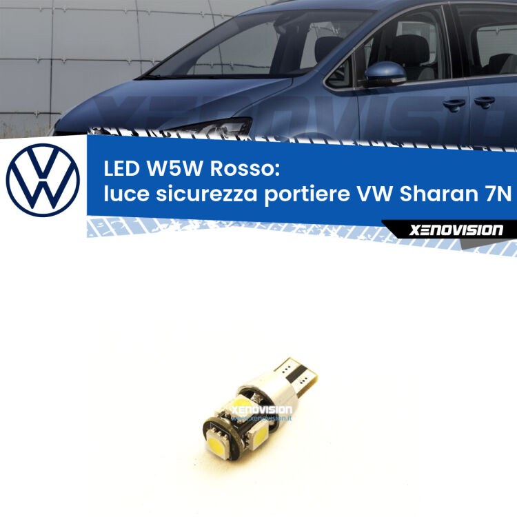 <strong>Luce Sicurezza Portiere LED rossa per VW Sharan</strong> 7N 2010 - 2019. Lampada <strong>W5W</strong> canbus.