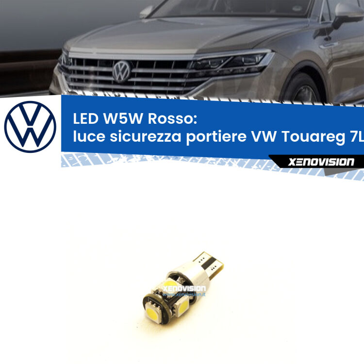 <strong>Luce Sicurezza Portiere LED rossa per VW Touareg</strong> 7L 2002 - 2010. Lampada <strong>W5W</strong> canbus.