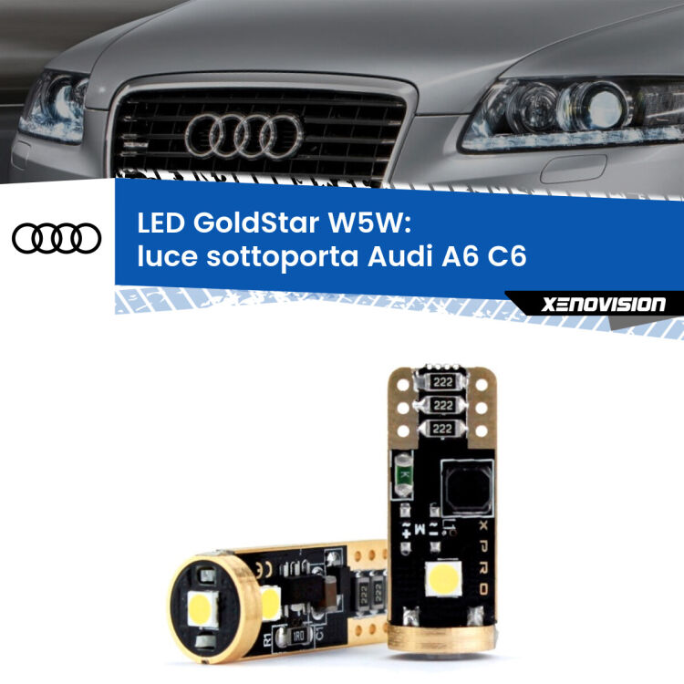 0 Luce Sottoporta LED Audi A6 C6 2004 - 2011: T10 GoldStar <strong>Luce Sottoporta LED Audi A6</strong> C6 2004 - 2011: ottima luminosità a 360 gradi. Si inseriscono ovunque. Canbus, Top Quality.