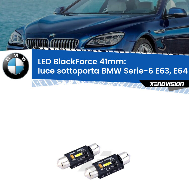 <strong>LED luce sottoporta 41mm per BMW Serie-6</strong> E63, E64 2004 - 2010. Coppia lampadine <strong>C5W</strong>modello BlackForce Xenovision.