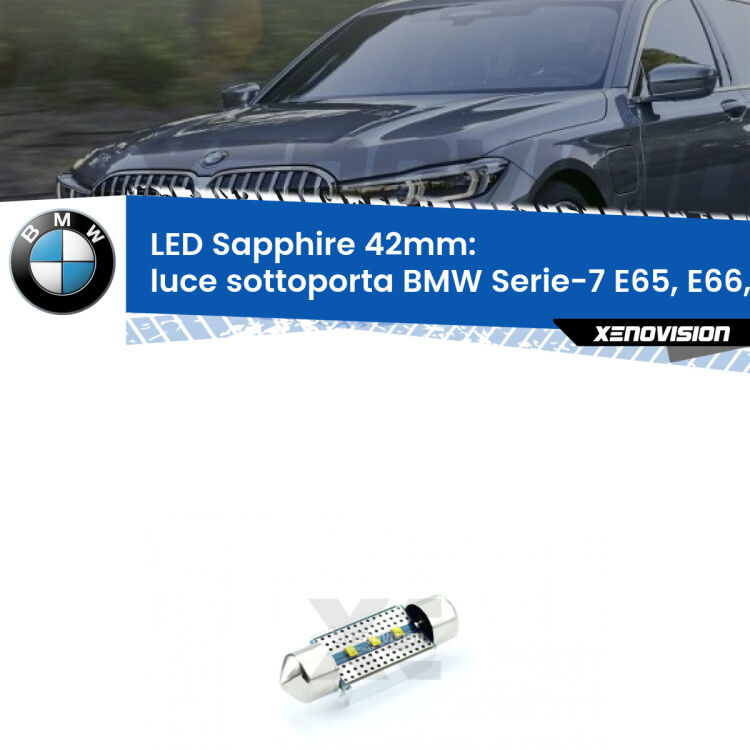 <strong>LED luce sottoporta 42mm per BMW Serie-7</strong> E65, E66, E67 2001 - 2008. Lampade <strong>c5W</strong> modello Sapphire Xenovision con chip led Philips.