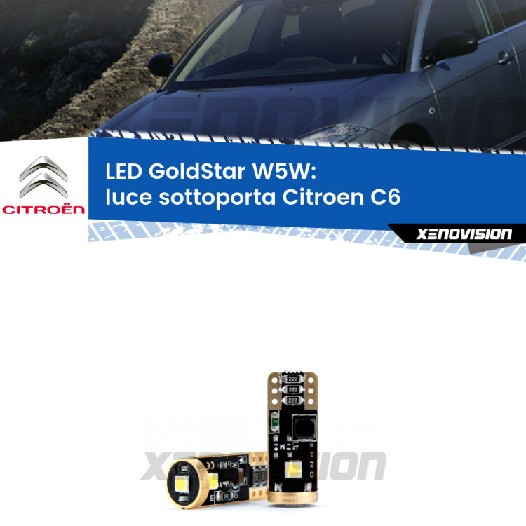 <strong>Luce Sottoporta LED Citroen C6</strong>  2005 - 2012: ottima luminosità a 360 gradi. Si inseriscono ovunque. Canbus, Top Quality.