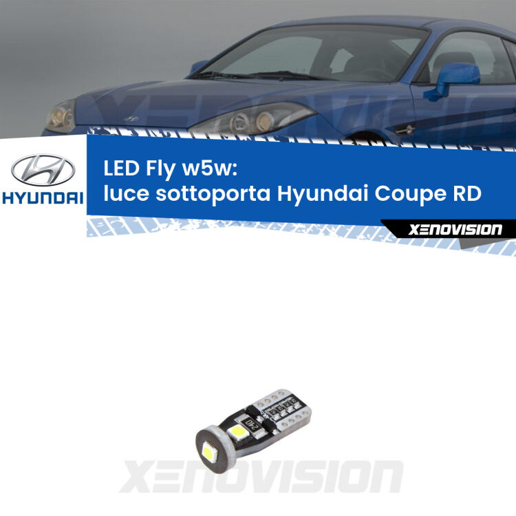 <strong>luce sottoporta LED per Hyundai Coupe</strong> RD 1996 - 2002. Coppia lampadine <strong>w5w</strong> Canbus compatte modello Fly Xenovision.