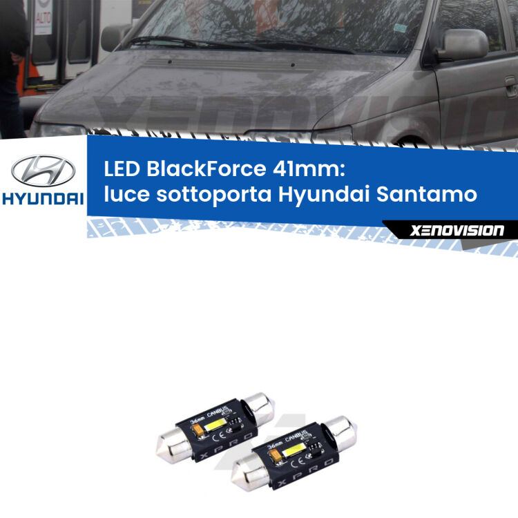 0 Luce Sottoporta LED per Hyundai Santamo  1998 - 2002: C5W BlackForce 41mm (Coppia) <strong>Luce Sottoporta LED per Hyundai Santamo</strong>  1998 - 2002. Coppia lampade <strong>C5W</strong> 41mm modello BlackForce canbus.