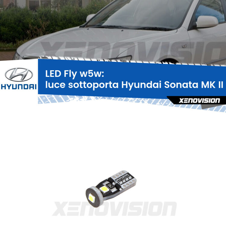 <strong>luce sottoporta LED per Hyundai Sonata MK II</strong> Y-3 1993 - 1998. Coppia lampadine <strong>w5w</strong> Canbus compatte modello Fly Xenovision.