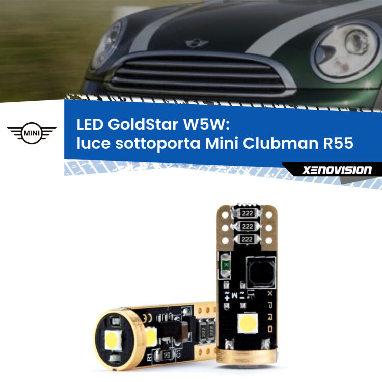 0 Luce Sottoporta LED Mini Clubman R55 2007 - 2015: T10 GoldStar <strong>Luce Sottoporta LED Mini Clubman</strong> R55 2007 - 2015: ottima luminosità a 360 gradi. Si inseriscono ovunque. Canbus, Top Quality.