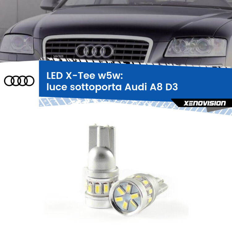 0 Luce Sottoporta LED per Audi A8 D3 2002 - 2009: W5W X-Tee <strong>LED luce sottoporta per Audi A8</strong> D3 2002 - 2009. Lampade <strong>W5W</strong> modello X-Tee Xenovision top di gamma.