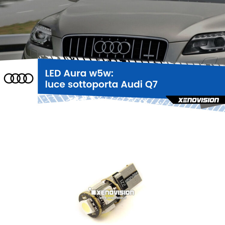 0 Luce Sottoporta LED per Audi Q7 2006 - 2015: Aura w5w <strong>LED luce sottoporta w5w per Audi Q7</strong> 2006 - 2015. Una lampadina <strong>w5w</strong> canbus luce bianca 6000k modello Aura Xenovision.