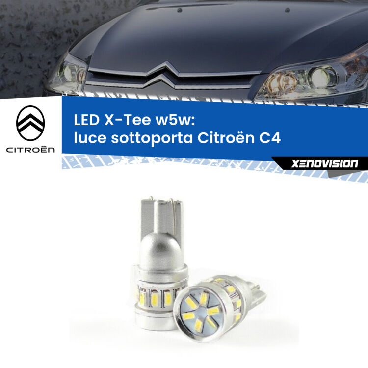 0 Luce Sottoporta LED per Citroën C4 2004 - 2011: W5W X-Tee <strong>LED luce sottoporta per Citroën C4</strong> 2004 - 2011. Lampade <strong>W5W</strong> modello X-Tee Xenovision top di gamma.