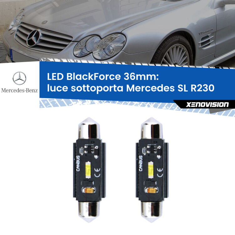0 Luce Sottoporta LED per Mercedes SL R230 2001 - 2012: C5W BlackForce 36mm (Coppia) <strong>Luce Sottoporta LED per Mercedes SL</strong> R230 2001 - 2012. Coppia lampade <strong>C5W</strong> 36mm modello BlackForce canbus.