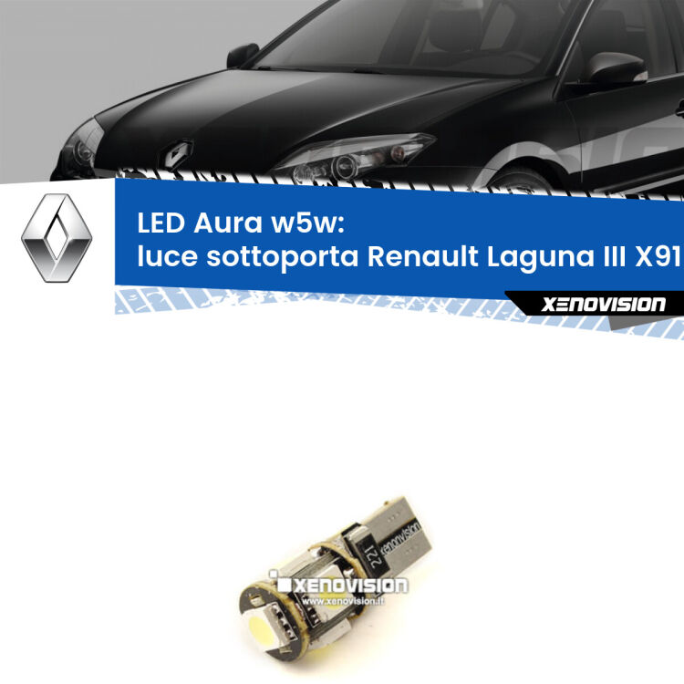 0 Luce Sottoporta LED per Renault Laguna III X91 2007 - 2015: Aura w5w <strong>LED luce sottoporta w5w per Renault Laguna III</strong> X91 2007 - 2015. Una lampadina <strong>w5w</strong> canbus luce bianca 6000k modello Aura Xenovision.