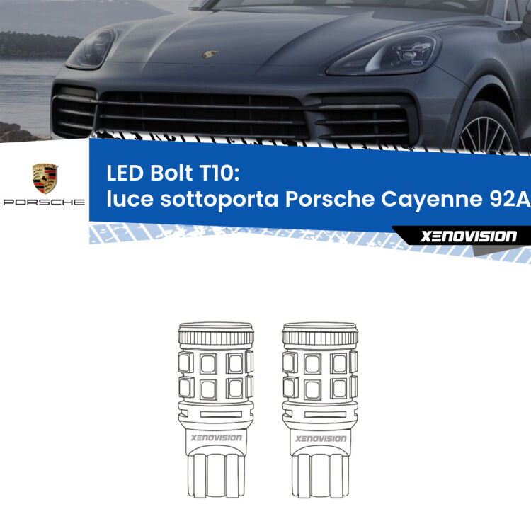 0 Luce Sottoporta LED Porsche Cayenne 92A 2010 in poi: T10 Bolt <strong>Luce Sottoporta LED per Porsche Cayenne</strong> 92A 2010 in poi. Coppia lampade <strong>T10</strong> modello Bolt canbus.
