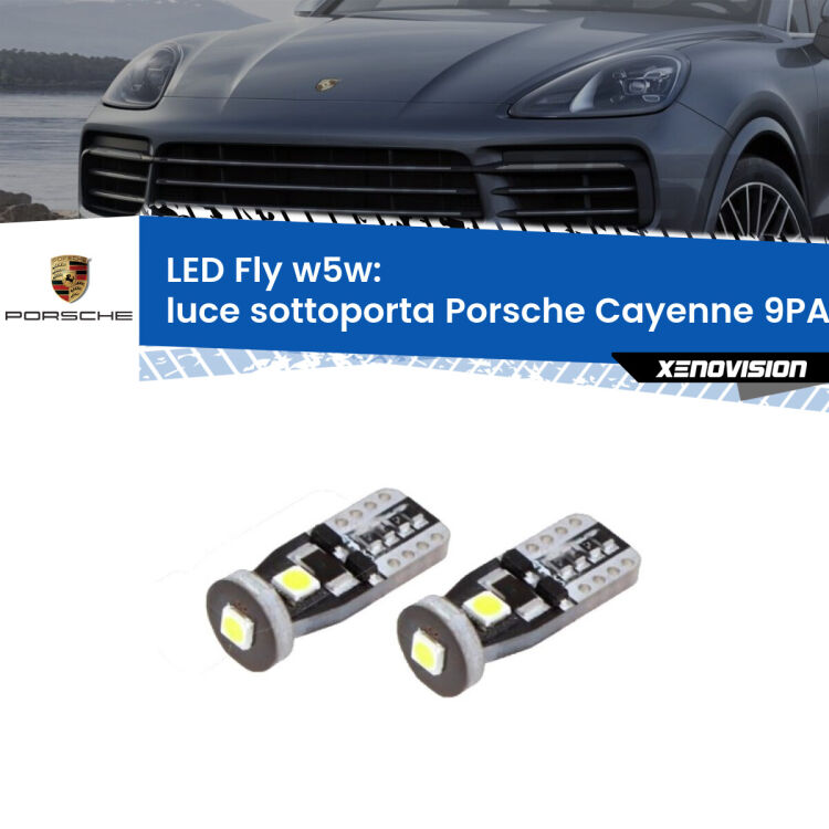0 Luce Sottoporta LED Porsche Cayenne 9PA 2002 - 2010: W5W Fly <strong>luce sottoporta LED per Porsche Cayenne</strong> 9PA 2002 - 2010. Coppia lampadine <strong>w5w</strong> Canbus compatte modello Fly Xenovision.