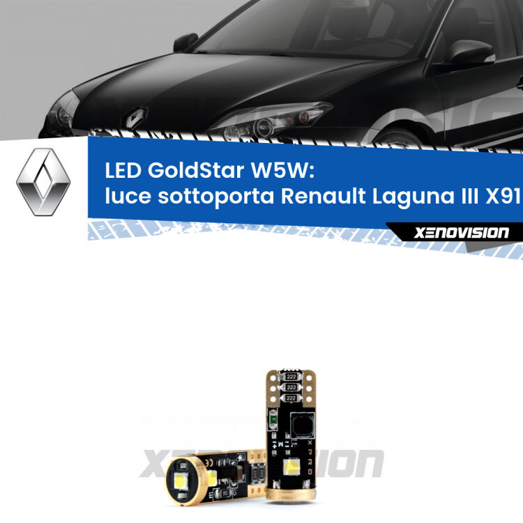 <strong>Luce Sottoporta LED Renault Laguna III</strong> X91 2007 - 2015: ottima luminosità a 360 gradi. Si inseriscono ovunque. Canbus, Top Quality.