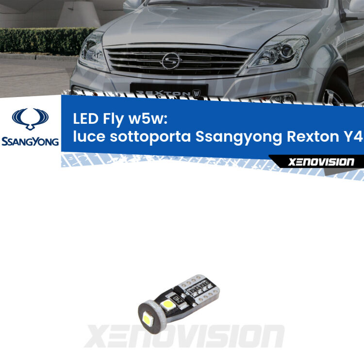 <strong>luce sottoporta LED per Ssangyong Rexton</strong> Y400 2017 in poi. Coppia lampadine <strong>w5w</strong> Canbus compatte modello Fly Xenovision.