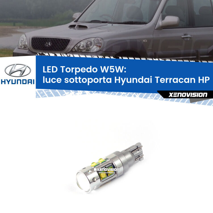 <strong>Luce Sottoporta LED 6000k per Hyundai Terracan</strong> HP 2001 - 2006. Lampadine <strong>W5W</strong> canbus modello Torpedo.