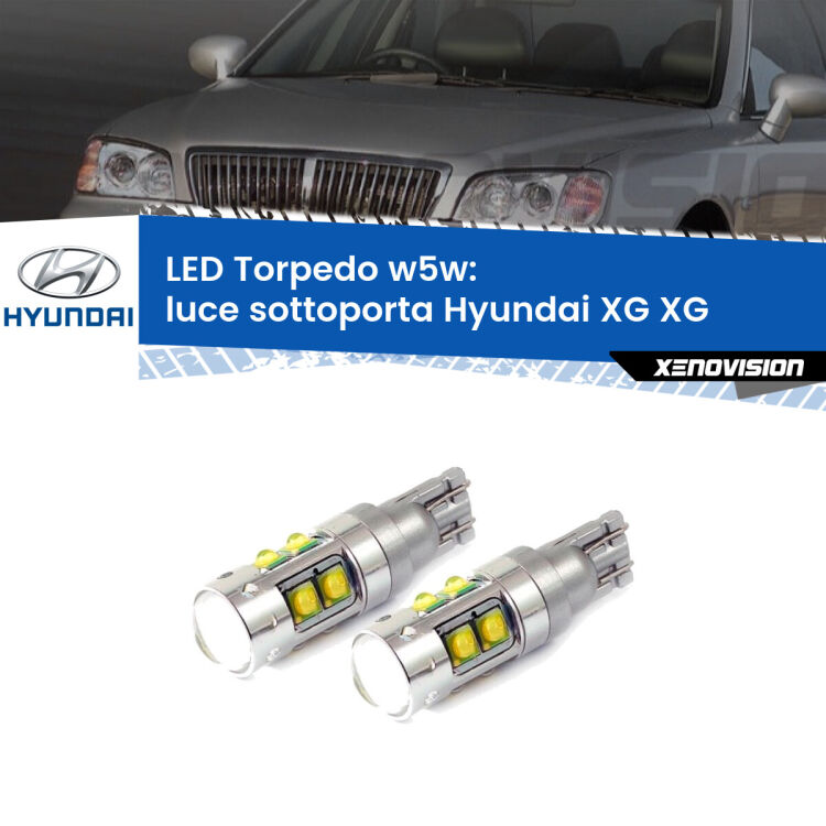 0 Luce Sottoporta LED W5W Hyundai XG XG 1998 - 2005 W5W Tube <strong>Luce Sottoporta LED 6000k per Hyundai XG</strong> XG 1998 - 2005. Lampadine <strong>W5W</strong> canbus modello Tube, luce bianco lunare, lunga durata e compatibilità.