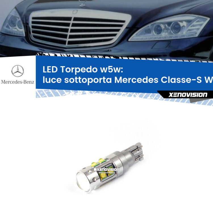 <strong>Luce Sottoporta LED 6000k per Mercedes Classe-S</strong> W221 2005 - 2013. Lampadine <strong>W5W</strong> canbus modello Torpedo.