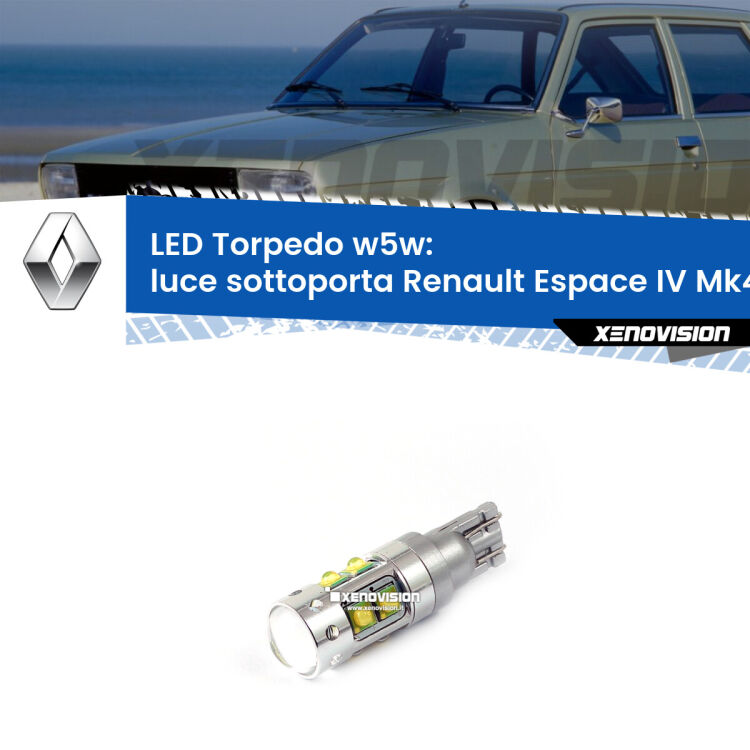<strong>Luce Sottoporta LED 6000k per Renault Espace IV</strong> Mk4 2002 - 2015. Lampadine <strong>W5W</strong> canbus modello Torpedo.