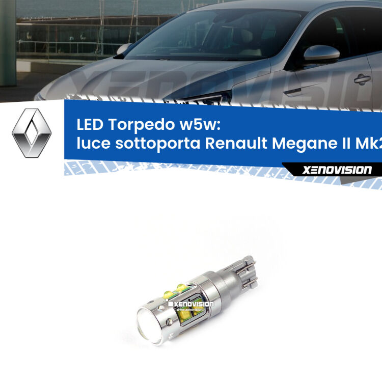 <strong>Luce Sottoporta LED 6000k per Renault Megane II</strong> Mk2 2002 - 2007. Lampadine <strong>W5W</strong> canbus modello Torpedo.
