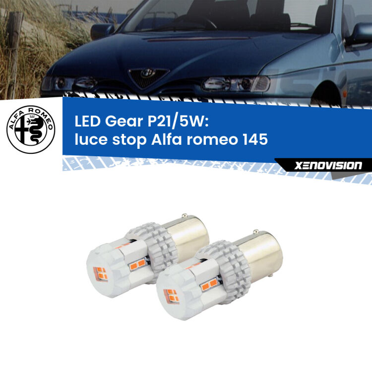 0 Luce Stop LED Alfa romeo 145  1994 - 2001: P21/5W Gear <strong>Luce Stop LED per Alfa romeo 145</strong>  1994 - 2001. Due lampade <strong>P21/5W</strong> rosse non canbus modello Gear.