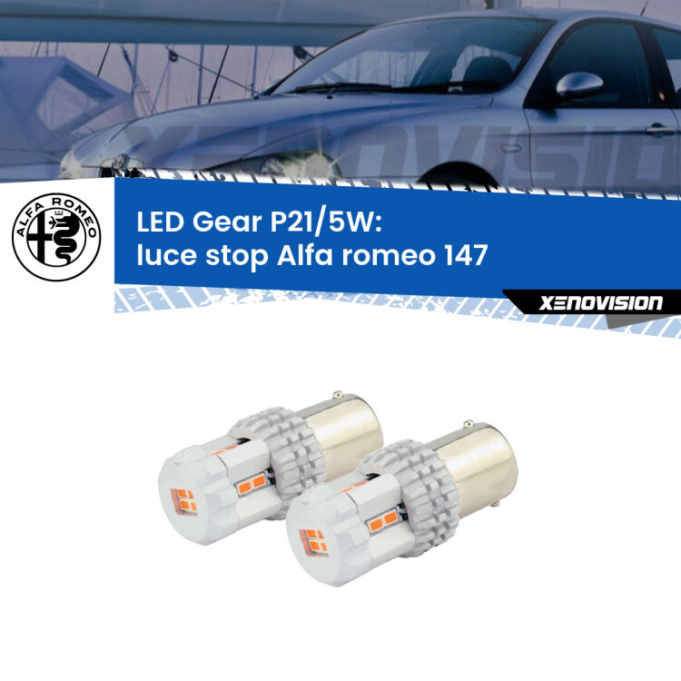 0 Luce Stop LED Alfa romeo 147 2000 - 2010: P21/5W Gear <strong>Luce Stop LED per Alfa romeo 147</strong> 2000 - 2010. Due lampade <strong>P21/5W</strong> rosse non canbus modello Gear.