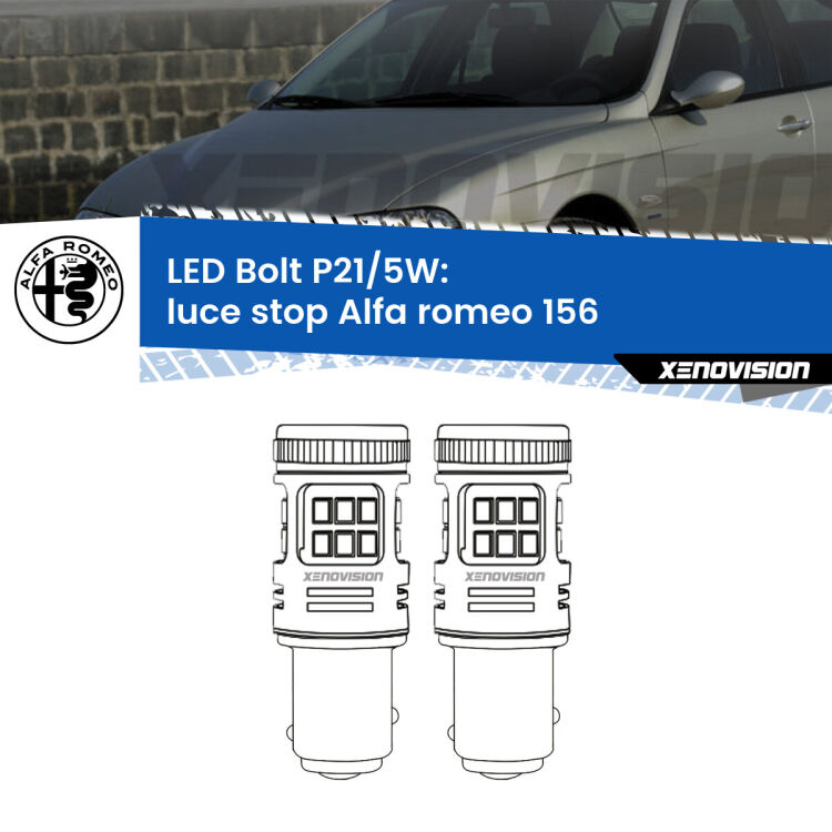 0 Luce Stop LED Alfa romeo 156 1997 - 2005: P21/5W Bolt <strong>Luce Stop LED per Alfa romeo 156</strong> 1997 - 2005. Coppia lampade <strong>P21/5W</strong> modello Bolt canbus.