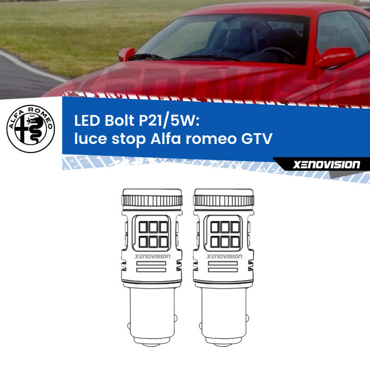 0 Luce Stop LED Alfa romeo GTV 1995 - 2005: P21/5W Bolt <strong>Luce Stop LED per Alfa romeo GTV</strong> 1995 - 2005. Coppia lampade <strong>P21/5W</strong> modello Bolt canbus.
