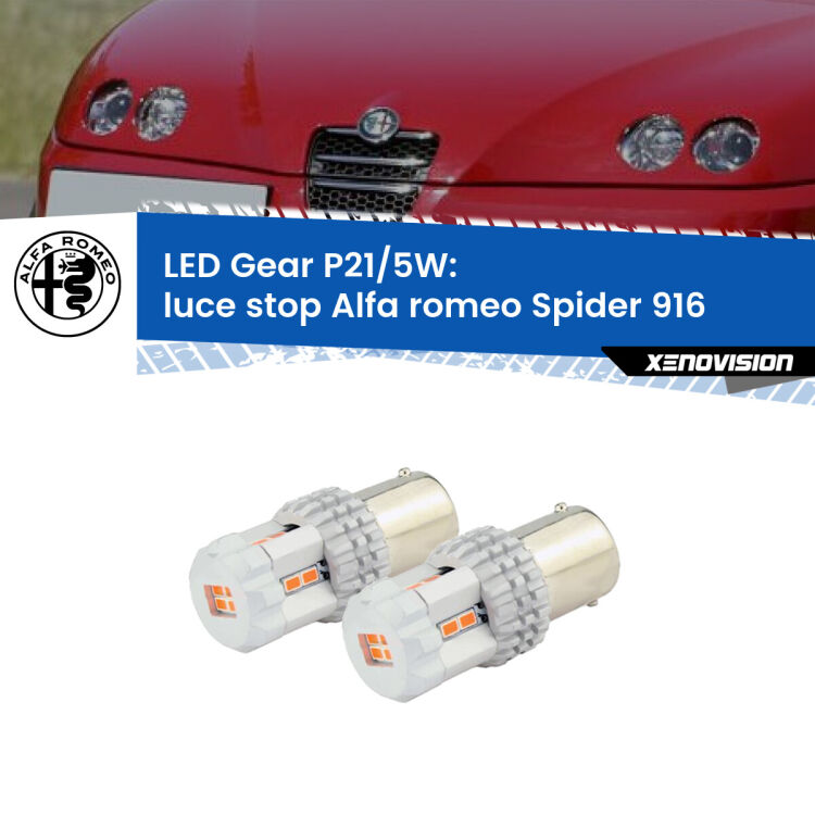0 Luce Stop LED Alfa romeo Spider 916 1995 - 2005: P21/5W Gear <strong>Luce Stop LED per Alfa romeo Spider</strong> 916 1995 - 2005. Due lampade <strong>P21/5W</strong> rosse non canbus modello Gear.