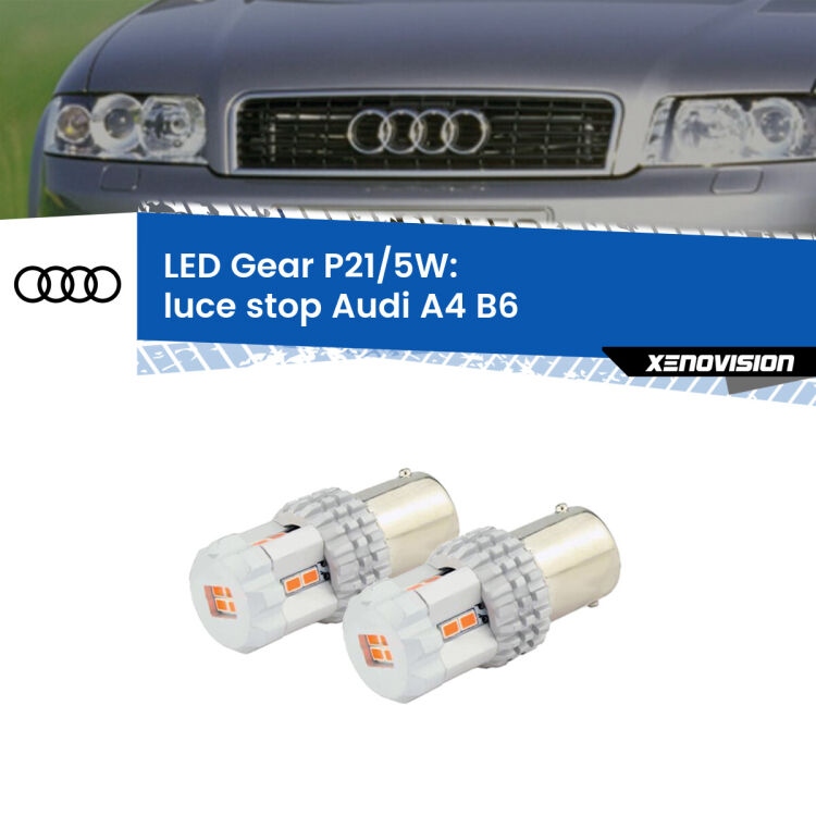 0 Luce Stop LED Audi A4 B6 2000 - 2004: P21/5W Gear <strong>Luce Stop LED per Audi A4</strong> B6 2000 - 2004. Due lampade <strong>P21/5W</strong> rosse non canbus modello Gear.