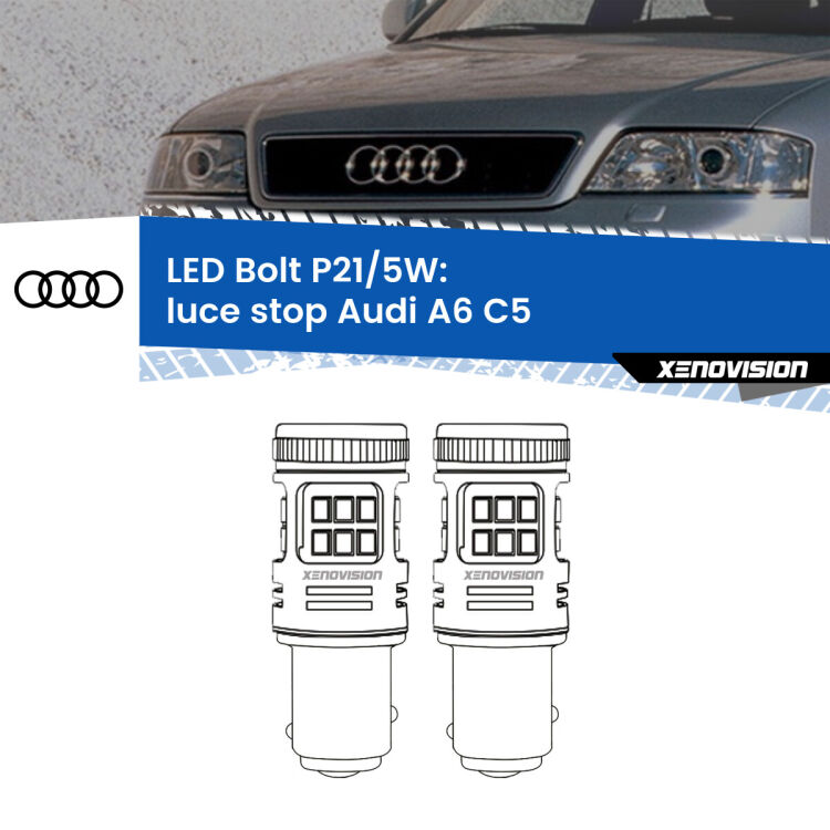0 Luce Stop LED Audi A6 C5 1997 - 2004: P21/5W Bolt <strong>Luce Stop LED per Audi A6</strong> C5 1997 - 2004. Coppia lampade <strong>P21/5W</strong> modello Bolt canbus.