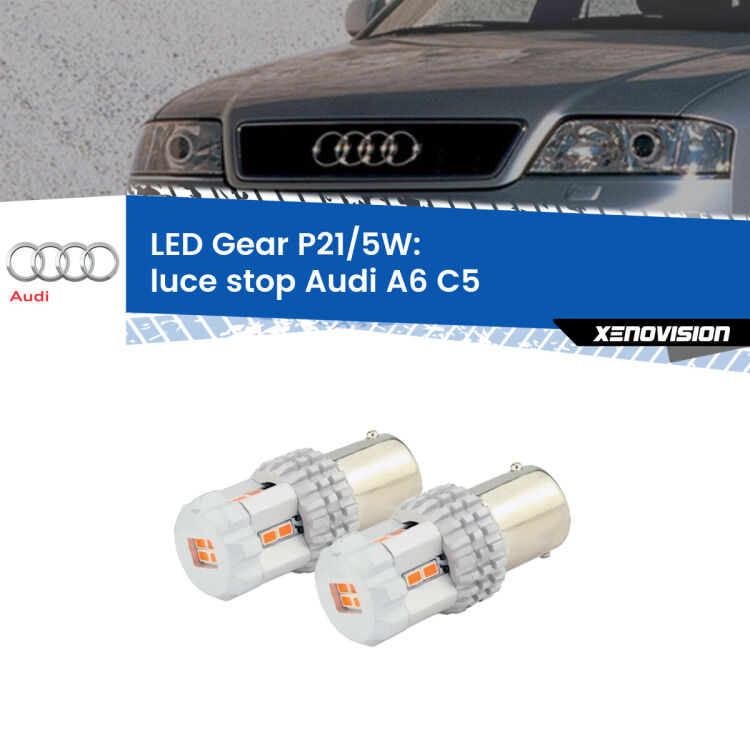 <strong>Luce Stop LED per Audi A6</strong> C5 1997 - 2004. Due lampade <strong>P21/5W</strong> rosse non canbus modello Gear.
