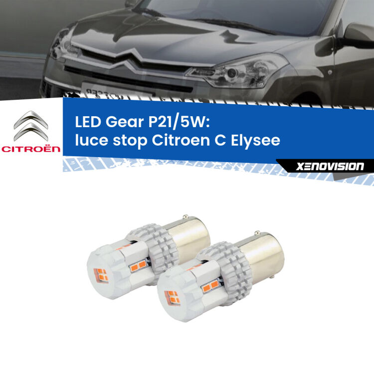<strong>Luce Stop LED per Citroen C Elysee</strong>  2012 in poi. Due lampade <strong>P21/5W</strong> rosse non canbus modello Gear.