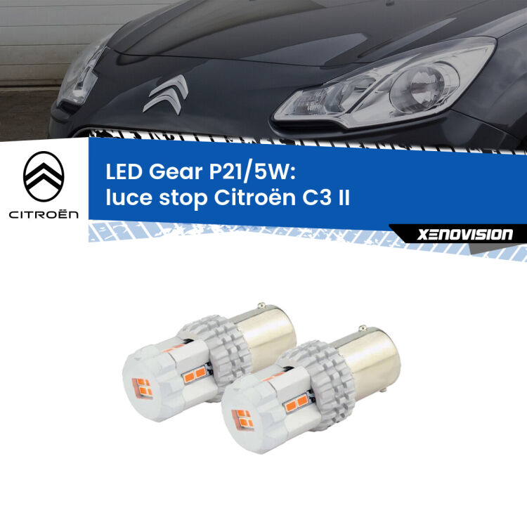 0 Luce Stop LED Citroën C3 II 2009 - 2016: P21/5W Gear <strong>Luce Stop LED per Citroën C3</strong> II 2009 - 2016. Due lampade <strong>P21/5W</strong> rosse non canbus modello Gear.