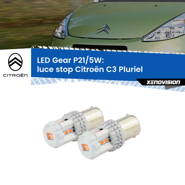 0 Luce Stop LED Citroën C3 Pluriel 2003 - 2010: P21/5W Gear <strong>Luce Stop LED per Citroën C3 Pluriel</strong> 2003 - 2010. Due lampade <strong>P21/5W</strong> rosse non canbus modello Gear.