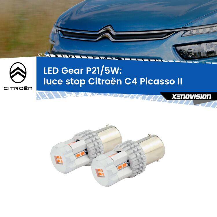 0 Luce Stop LED Citroën C4 Picasso II 2013 in poi: P21/5W Gear <strong>Luce Stop LED per Citroën C4 Picasso</strong> II 2013 in poi. Due lampade <strong>P21/5W</strong> rosse non canbus modello Gear.
