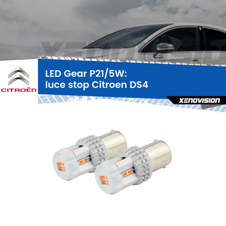 <strong>Luce Stop LED per Citroen DS4</strong>  2011 - 2015. Due lampade <strong>P21/5W</strong> rosse non canbus modello Gear.