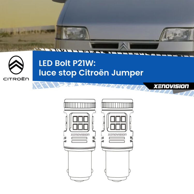 0 Luce Stop LED Citroën Jumper 1994 - 2002: P21W Bolt <strong>Luce Stop LED per Citroën Jumper</strong> 1994 - 2002. Coppia lampade <strong>P21W</strong> modello Bolt canbus.